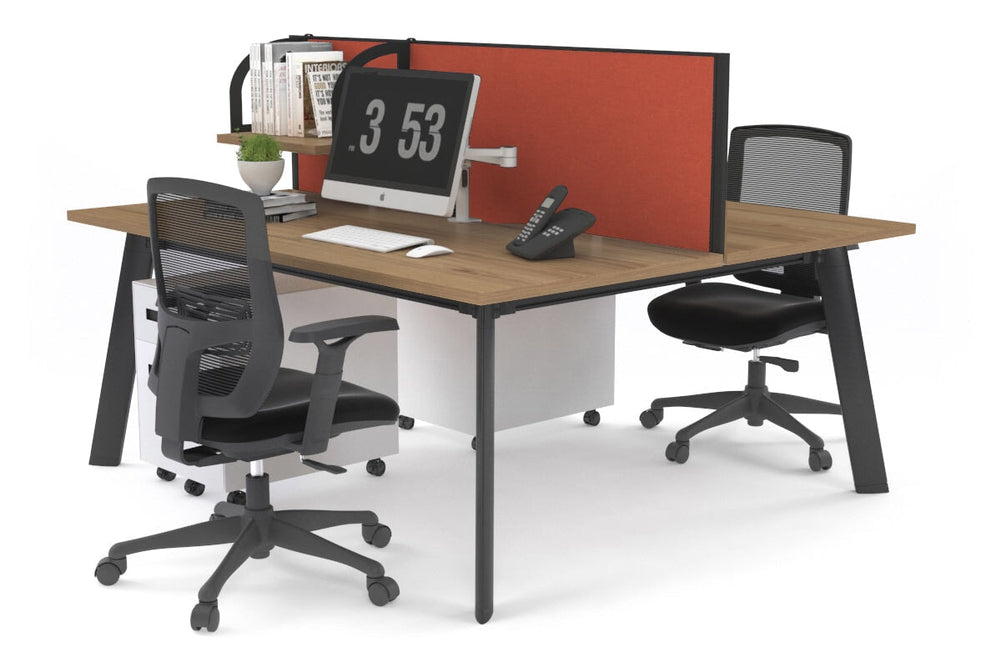 Switch - 2 Person Workstation Black Frame [1400L x 700W]-salvage oak orange squash (500H x 1400W) 