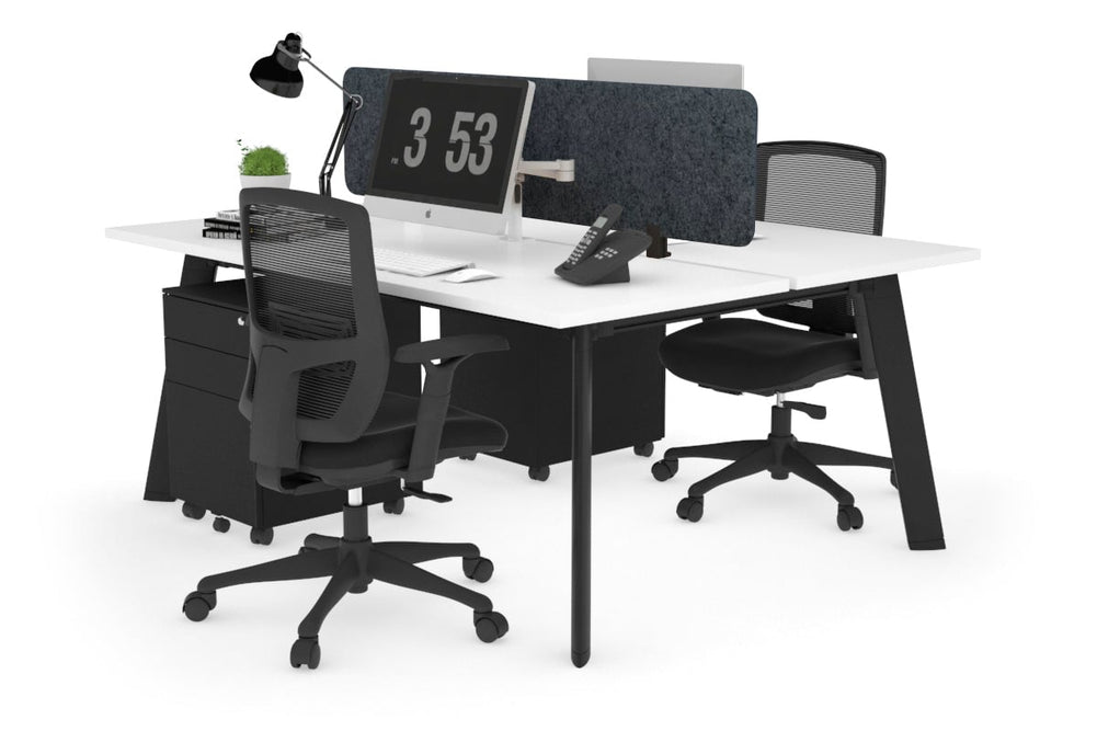 Switch - 2 Person Workstation Black Frame [1400L x 700W]-white dark grey acoustic panel (400H x 1200W) 