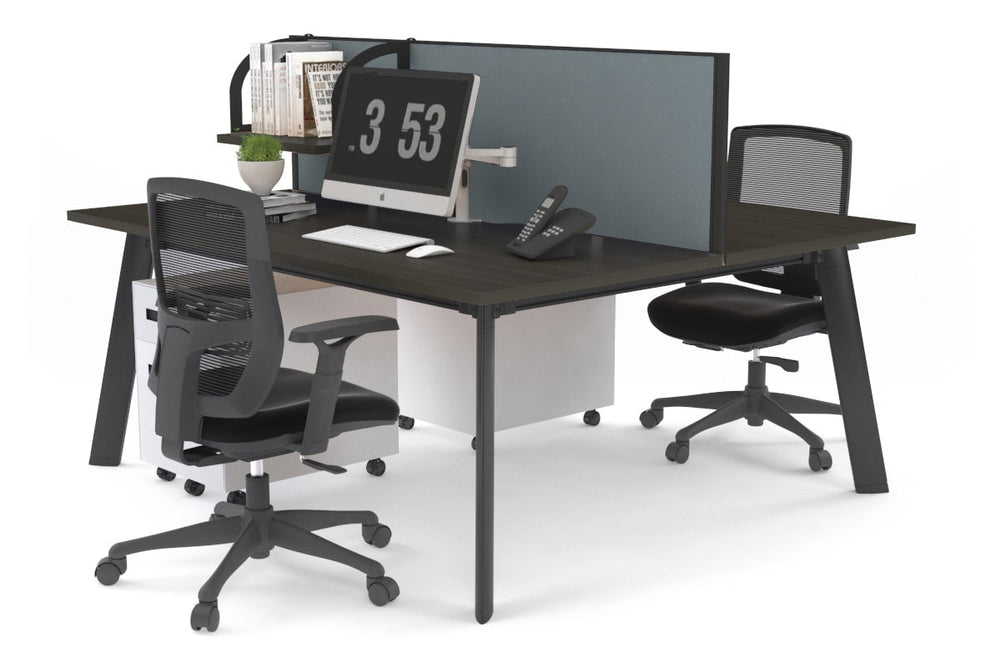 Switch - 2 Person Workstation Black Frame [1400L x 700W]-dark oak cool grey (500H x 1400W) 