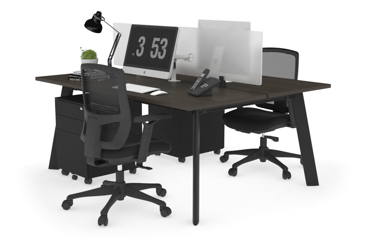 Switch - 2 Person Workstation Black Frame [1400L x 700W] Jasonl dark oak white perspex (400H x 800W) 