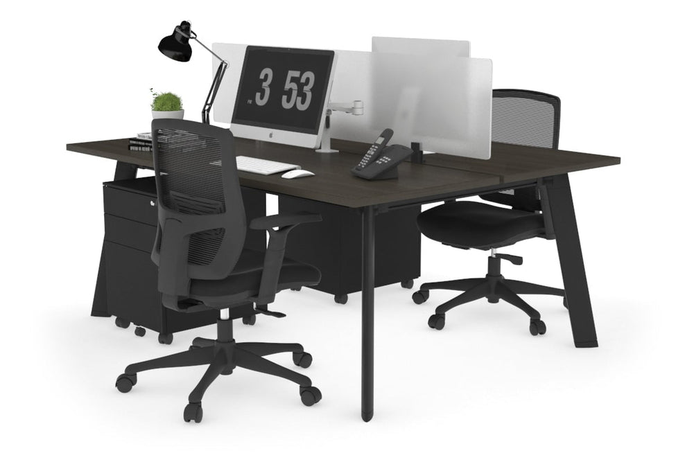 Switch - 2 Person Workstation Black Frame [1400L x 700W]-dark oak white perspex (400H x 800W) 