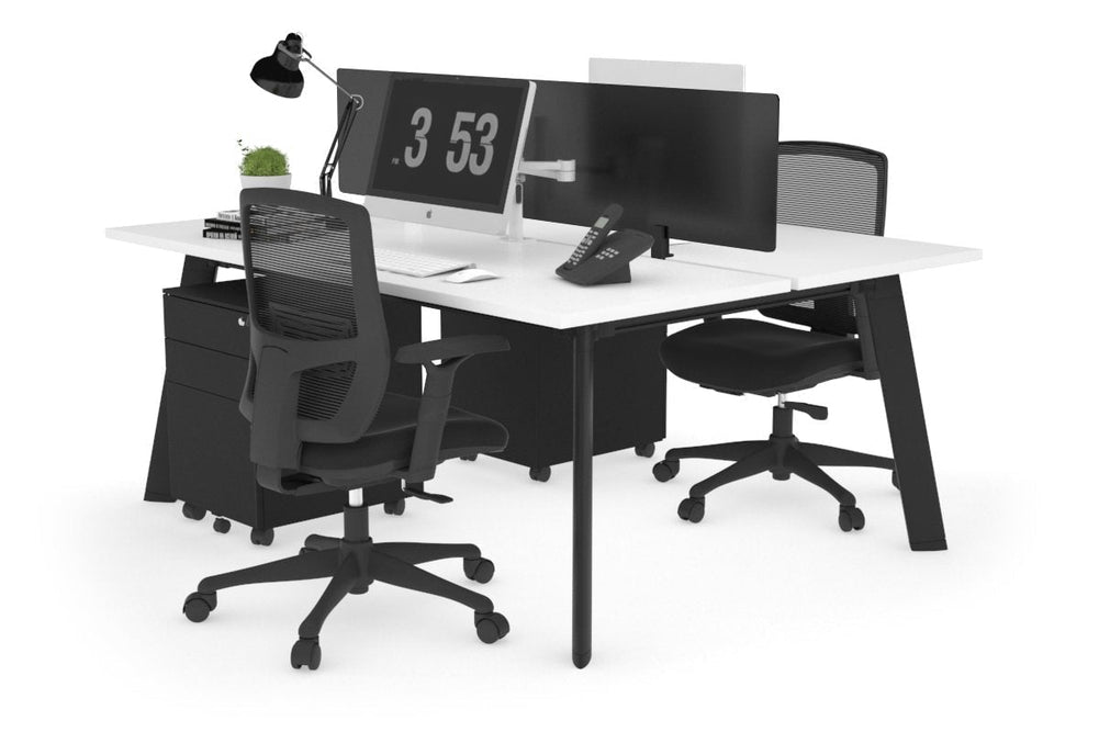 Switch - 2 Person Workstation Black Frame [1400L x 700W]-white black perspex (400H x 800W) 