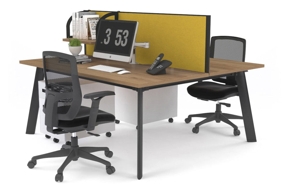 Switch - 2 Person Workstation Black Frame [1400L x 700W]-salvage oak mustard yellow (500H x 1400W) 