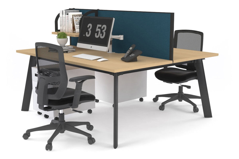 Switch - 2 Person Workstation Black Frame [1400L x 700W]-maple deep blue (500H x 1400W) 