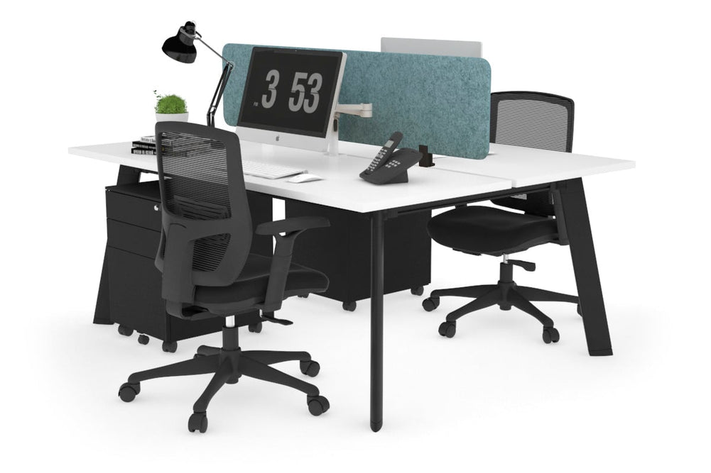 Switch - 2 Person Workstation Black Frame [1400L x 700W]-white blue acoustic panel (400H x 1200W) 