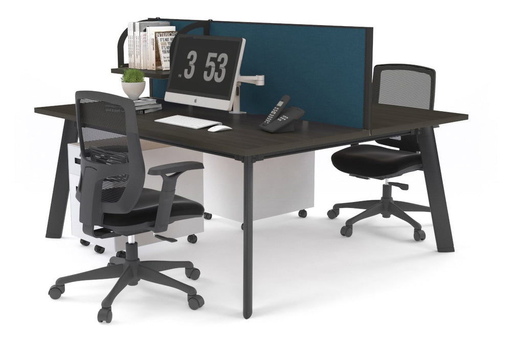 Switch - 2 Person Workstation Black Frame [1400L x 700W]-dark oak deep blue (500H x 1400W) 