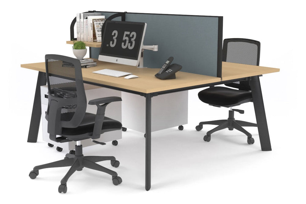 Switch - 2 Person Workstation Black Frame [1400L x 700W]-maple cool grey (500H x 1400W) 