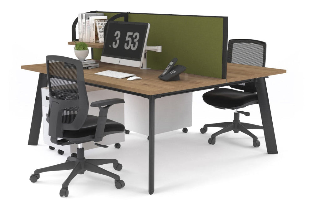 Switch - 2 Person Workstation Black Frame [1400L x 700W]-salvage oak green moss (500H x 1400W) 