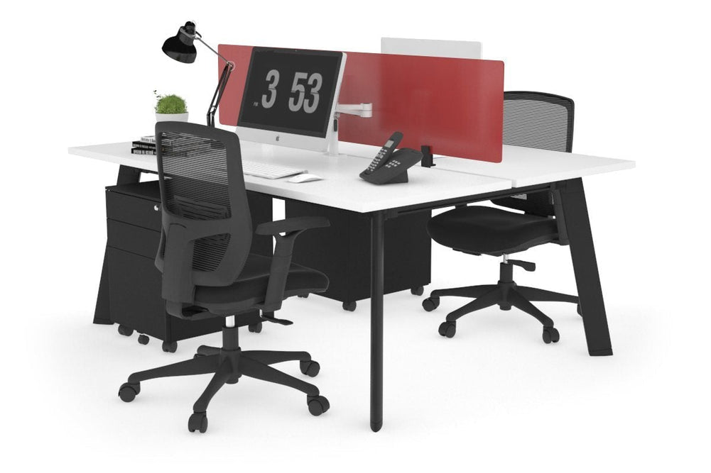 Switch - 2 Person Workstation Black Frame [1400L x 700W]-white red perspex (400H x 800W) 