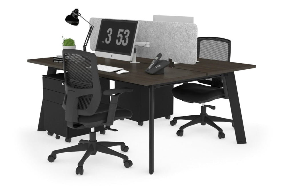 Switch - 2 Person Workstation Black Frame [1400L x 700W]-dark oak light grey acoustic panel (400H x 1200W) 