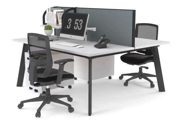Switch - 2 Person Workstation Black Frame [1400L x 800W with Cable Scallop] Jasonl white cool grey (500H x 1400W) 
