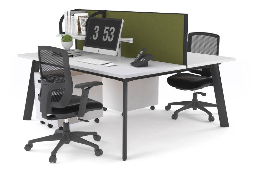 Switch - 2 Person Workstation Black Frame [1400L x 800W with Cable Scallop]-white green moss (500H x 1400W) 