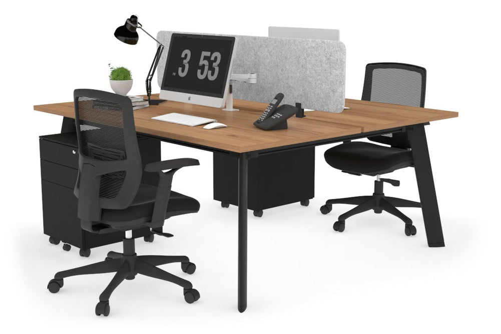 Switch - 2 Person Workstation Black Frame [1400L x 800W with Cable Scallop]-salvage oak light grey acoustic panel (400H x 1200W) 