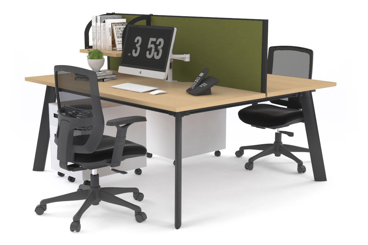 Switch - 2 Person Workstation Black Frame [1400L x 800W with Cable Scallop] Jasonl maple green moss (500H x 1400W) 