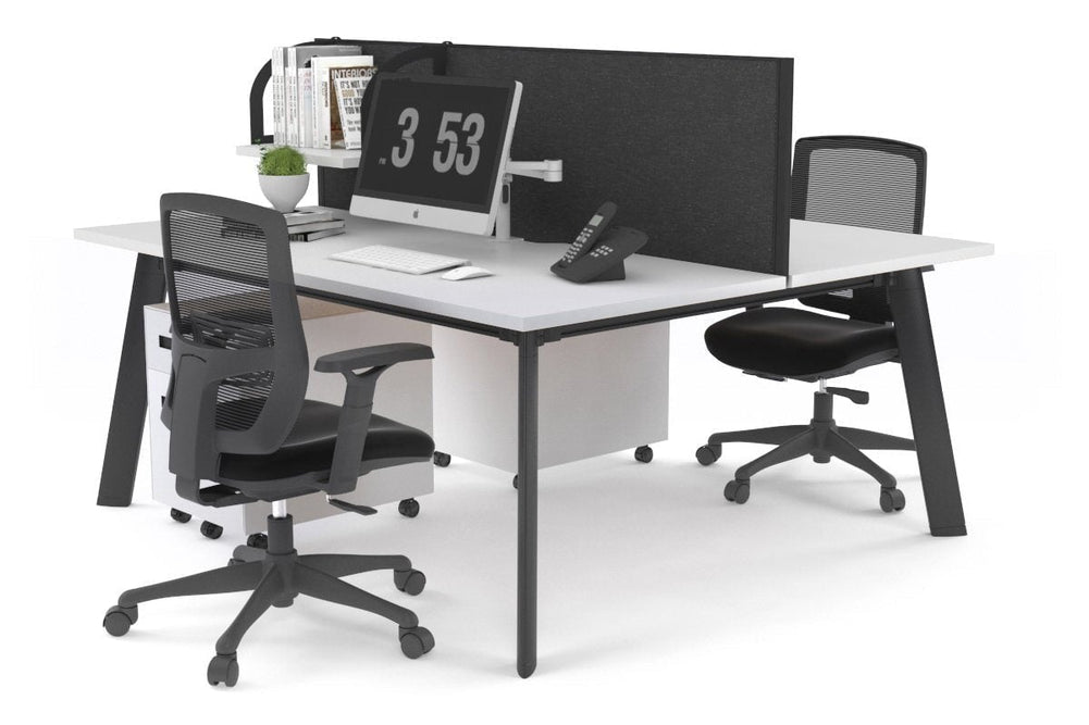 Switch - 2 Person Workstation Black Frame [1400L x 800W with Cable Scallop]-white moody charcoal (500H x 1400W) 