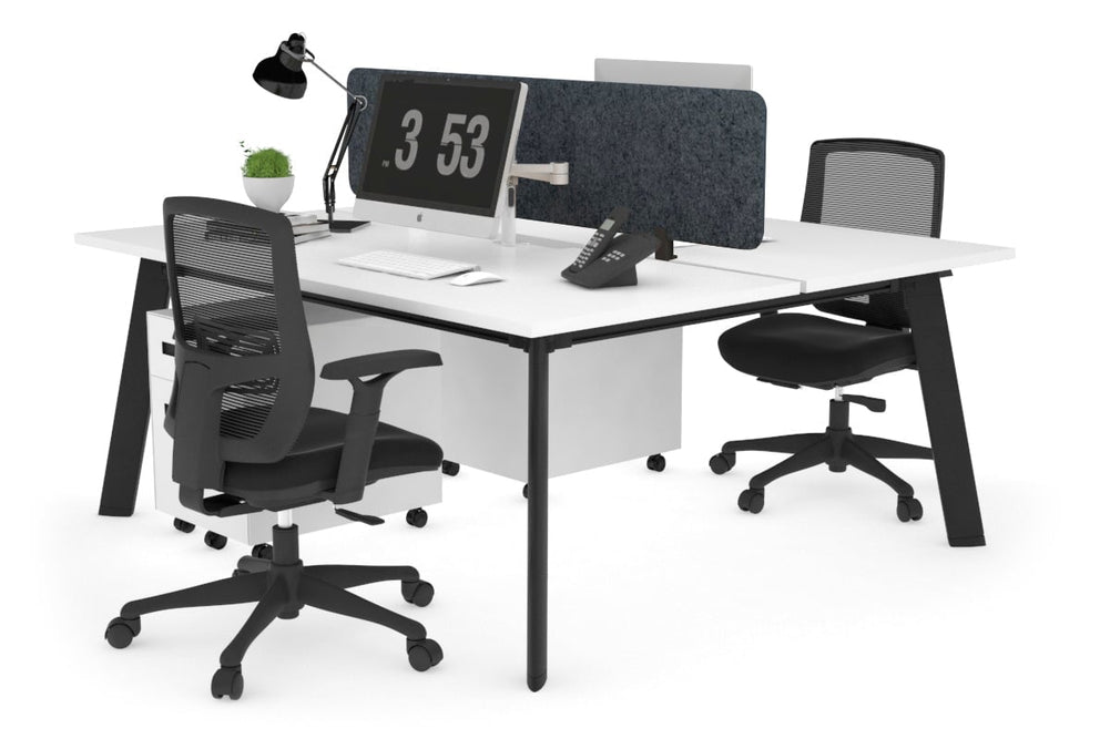 Switch - 2 Person Workstation Black Frame [1400L x 800W with Cable Scallop]-white dark grey acoustic panel (400H x 1200W) 