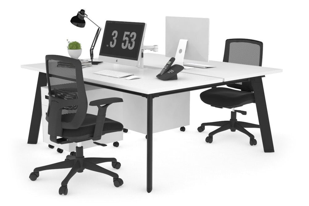 Switch - 2 Person Workstation Black Frame [1400L x 800W with Cable Scallop]-white none 