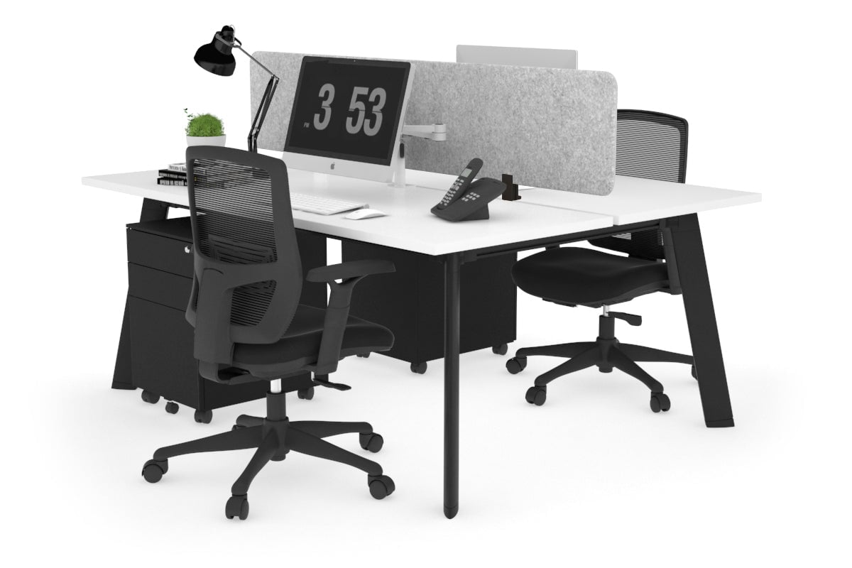 Switch - 2 Person Workstation Black Frame [1600L x 700W] Jasonl white light grey echo panel (400H x 1600W) 