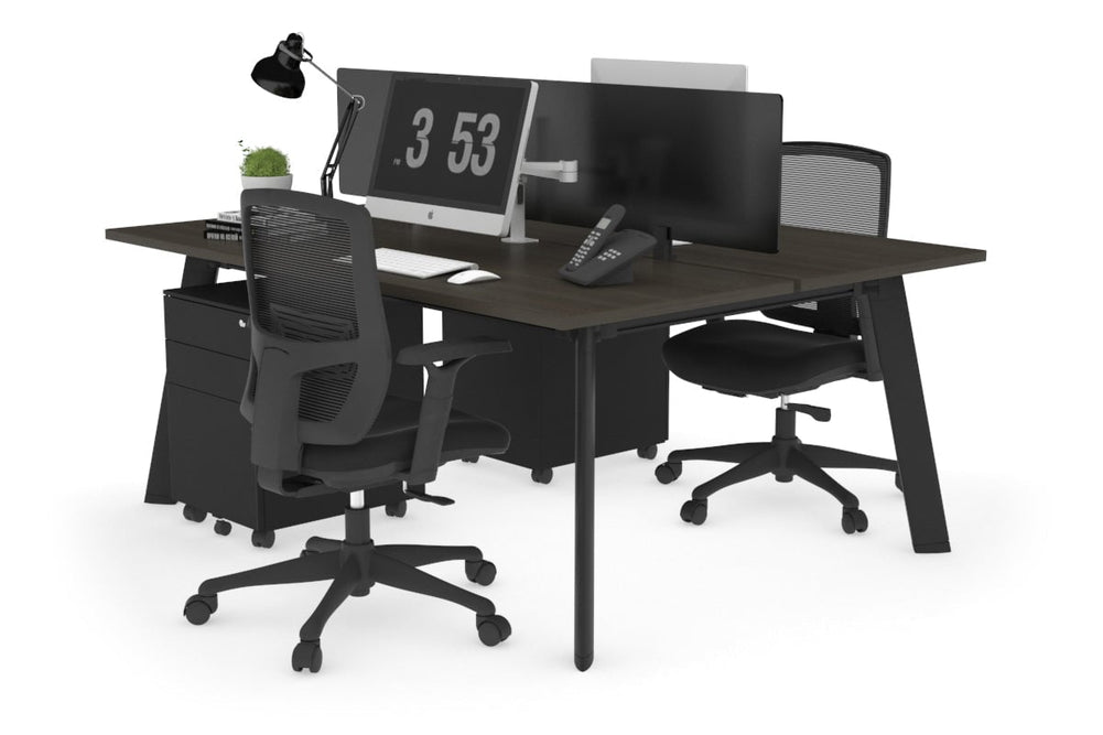 Switch - 2 Person Workstation Black Frame [1600L x 700W]-dark oak black perspex (400H x 1500W) 