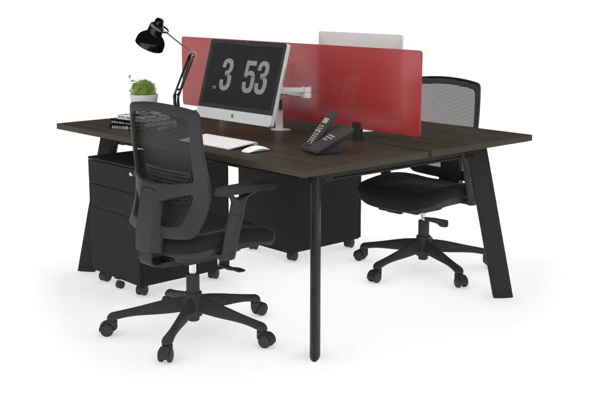 Switch - 2 Person Workstation Black Frame [1600L x 700W] Jasonl dark oak red perspex (400H x 1500W) 