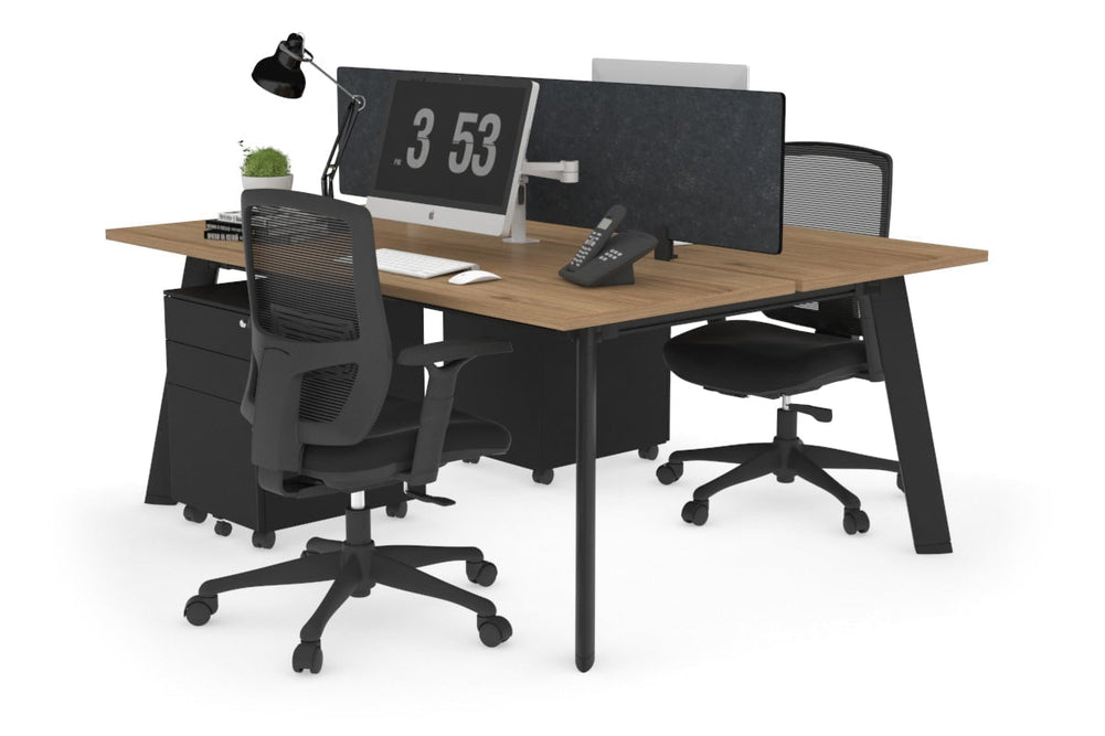 Switch - 2 Person Workstation Black Frame [1600L x 700W]-salvage oak grey acoustic perspex (400H x 1500W) 