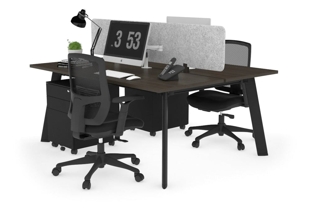 Switch - 2 Person Workstation Black Frame [1600L x 700W]-dark oak light grey acoustic panel (400H x 1600W) 