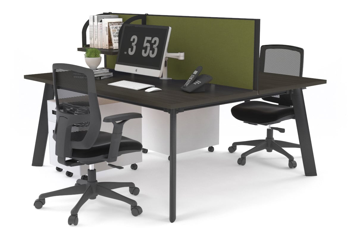 Switch - 2 Person Workstation Black Frame [1600L x 700W] Jasonl dark oak green moss (500H x 1600W) 