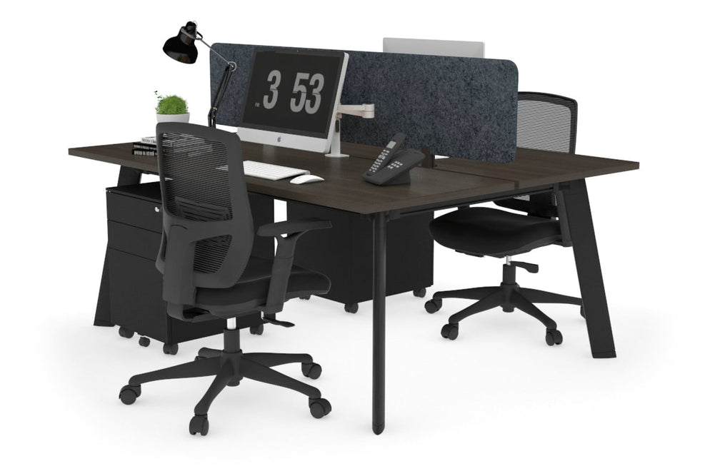 Switch - 2 Person Workstation Black Frame [1600L x 700W]-dark oak dark grey acoustic panel (400H x 1600W) 