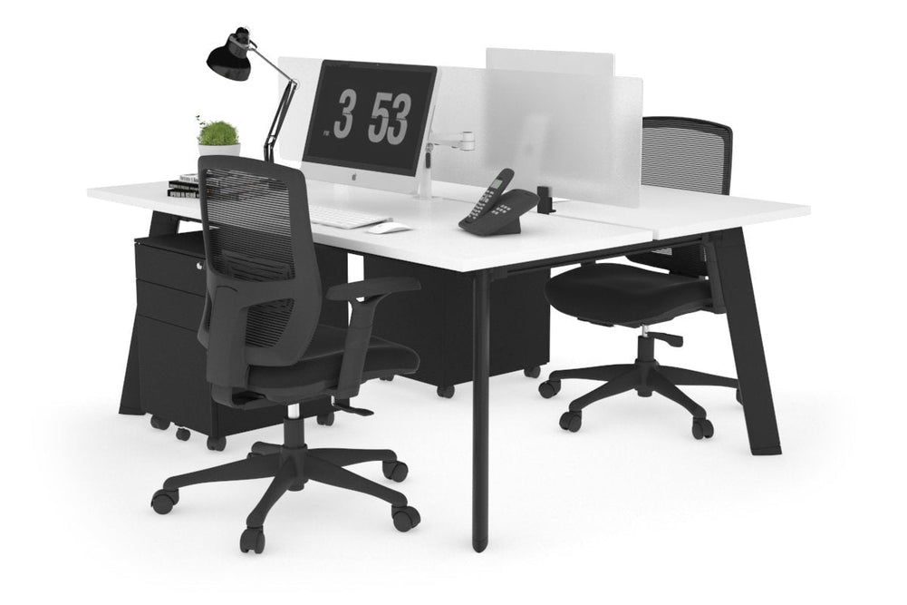 Switch - 2 Person Workstation Black Frame [1600L x 700W]-white white perspex (400H x 1500W) 