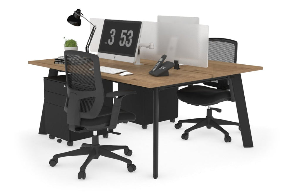 Switch - 2 Person Workstation Black Frame [1600L x 700W]-salvage oak white perspex (400H x 1500W) 