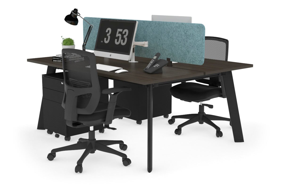 Switch - 2 Person Workstation Black Frame [1600L x 700W] Jasonl dark oak blue echo panel (400H x 1600W) 