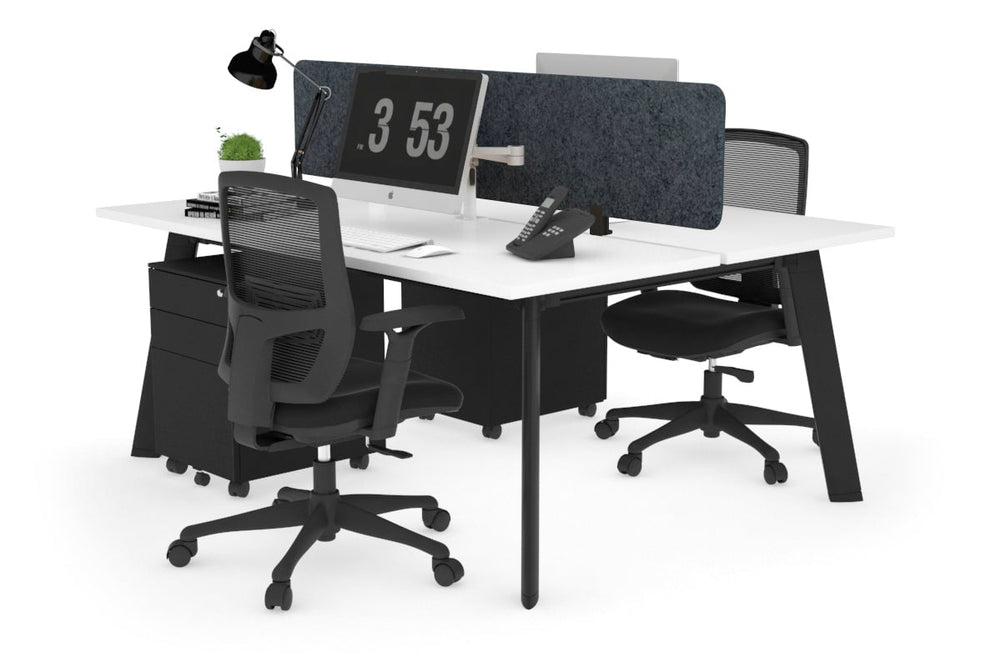 Switch - 2 Person Workstation Black Frame [1600L x 700W]-white dark grey acoustic panel (400H x 1600W) 