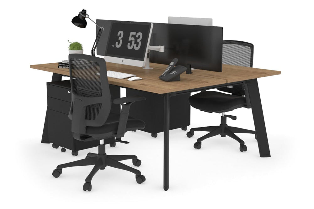 Switch - 2 Person Workstation Black Frame [1600L x 700W]-salvage oak black perspex (400H x 1500W) 