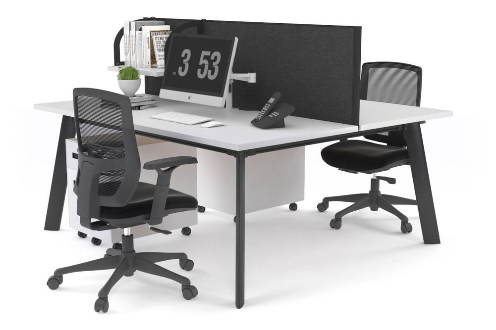 Switch - 2 Person Workstation Black Frame [1600L x 800W with Cable Scallop]-white moody charcoal (500H x 1600W) 