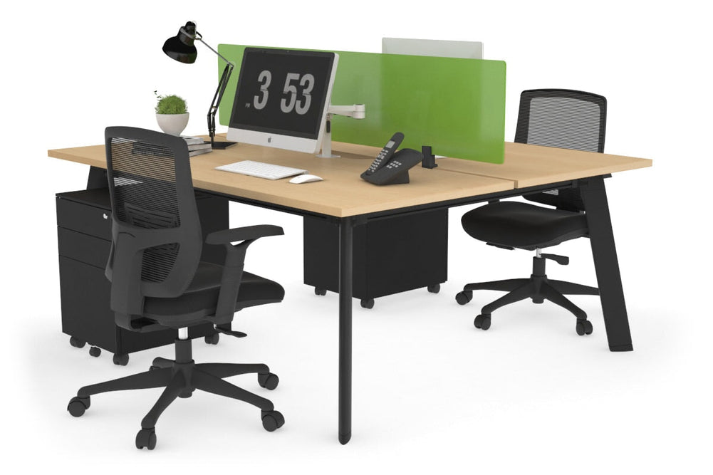 Switch - 2 Person Workstation Black Frame [1600L x 800W with Cable Scallop]-maple green perspex (400H x 1500W) 