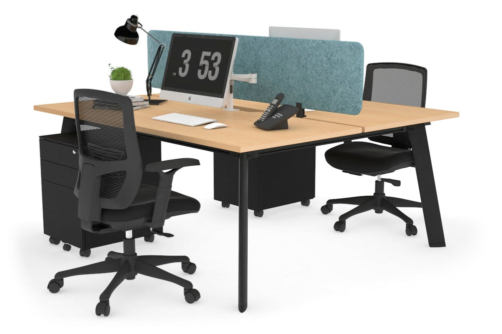 Switch - 2 Person Workstation Black Frame [1600L x 800W with Cable Scallop]-maple blue acoustic panel (400H x 1600W) 