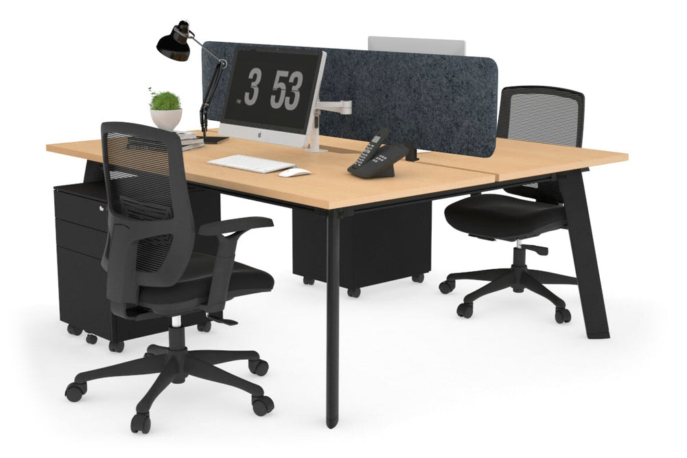 Switch - 2 Person Workstation Black Frame [1600L x 800W with Cable Scallop]-maple dark grey acoustic panel (400H x 1600W) 