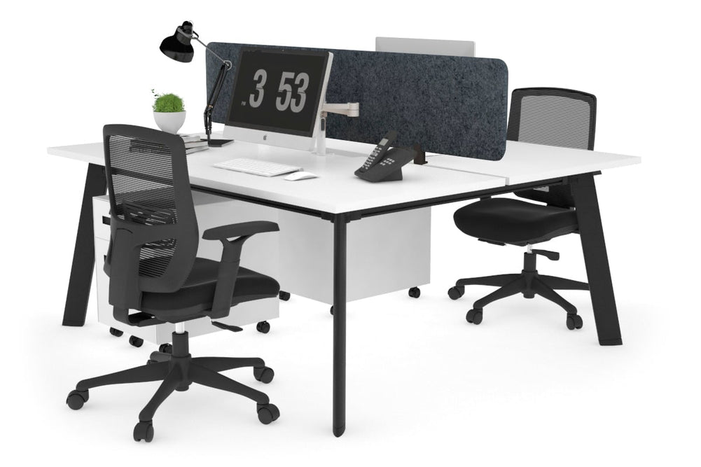 Switch - 2 Person Workstation Black Frame [1600L x 800W with Cable Scallop]-white dark grey acoustic panel (400H x 1600W) 