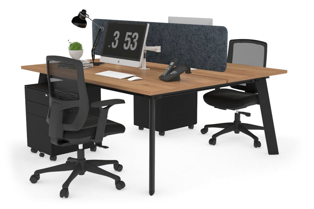 Switch - 2 Person Workstation Black Frame [1600L x 800W with Cable Scallop]-salvage oak dark grey acoustic panel (400H x 1600W) 