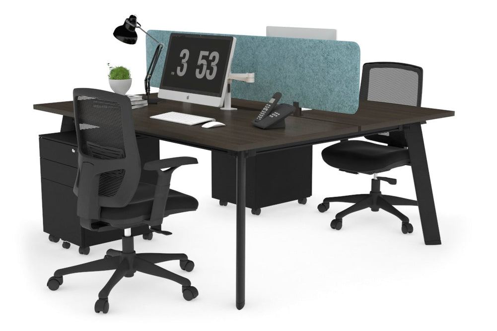 Switch - 2 Person Workstation Black Frame [1600L x 800W with Cable Scallop]-dark oak blue acoustic panel (400H x 1600W) 
