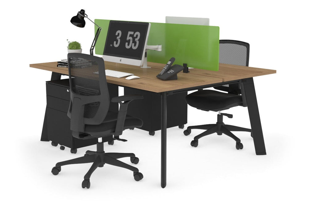Switch - 2 Person Workstation Black Frame [1800L x 700W]-salvage oak green perspex (400H x 1500W) 