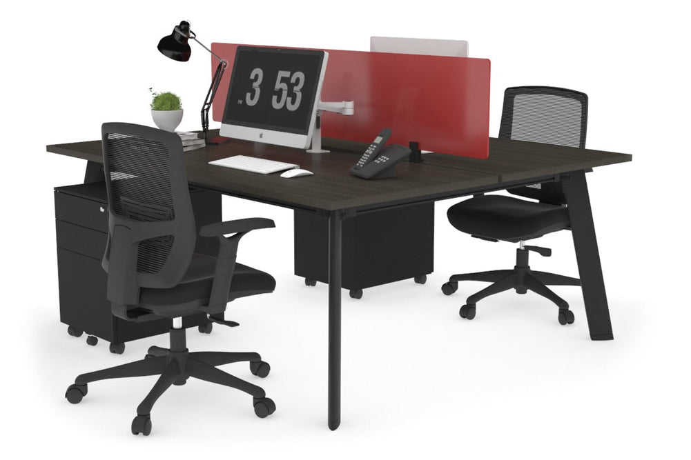 Switch - 2 Person Workstation Black Frame [1800L x 800W with Cable Scallop]-dark oak red perspex (400H x 1500W) 
