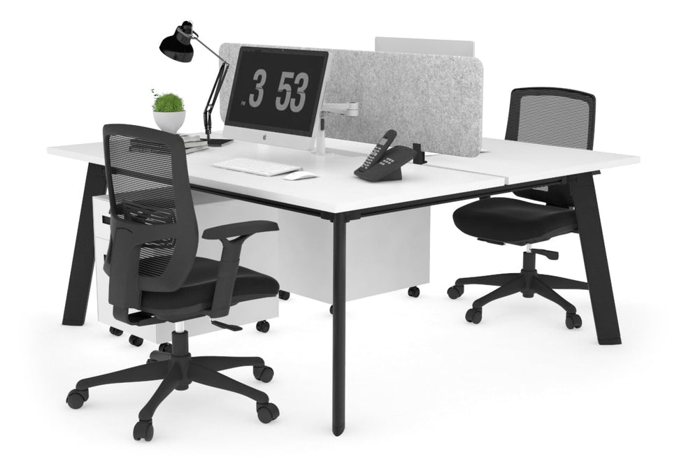 Switch - 2 Person Workstation Black Frame [1800L x 800W with Cable Scallop]-white light grey acoustic panel (400H x 1600W) 