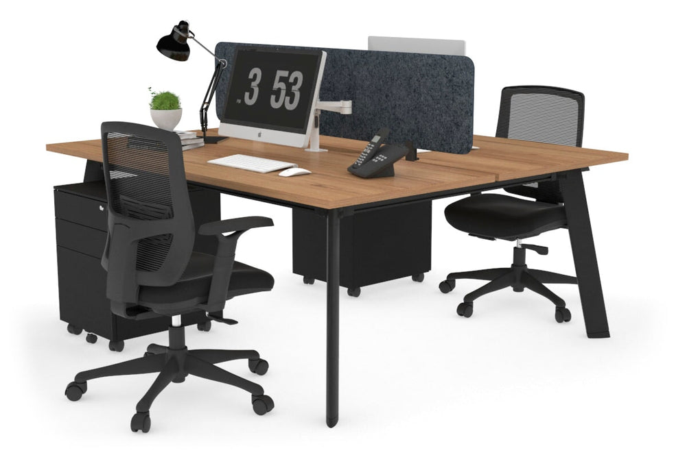 Switch - 2 Person Workstation Black Frame [1800L x 800W with Cable Scallop]-salvage oak dark grey acoustic panel (400H x 1600W) 