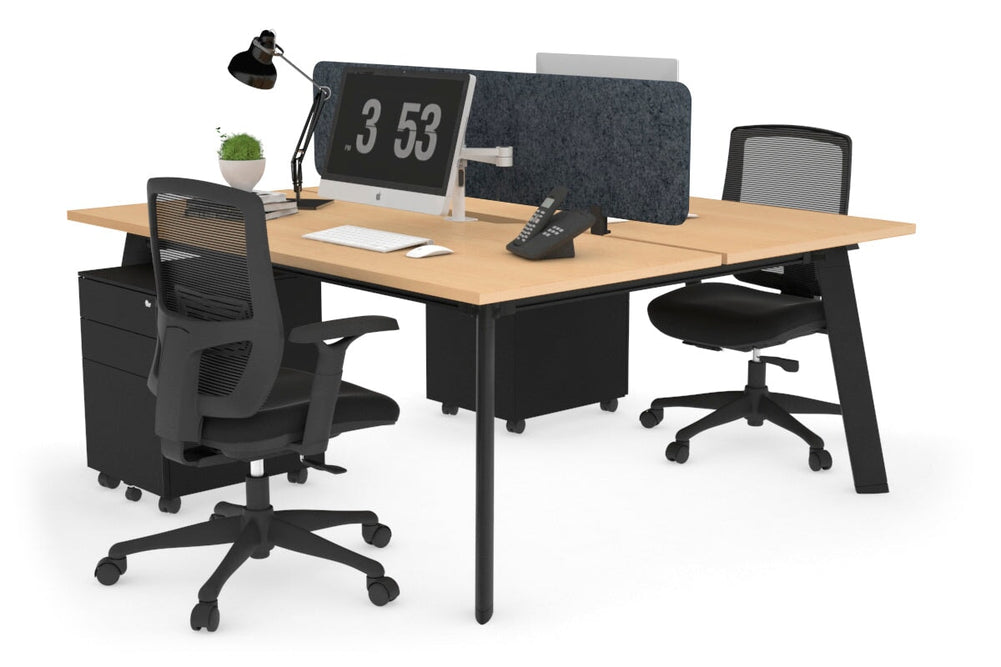 Switch - 2 Person Workstation Black Frame [1800L x 800W with Cable Scallop]-maple dark grey acoustic panel (400H x 1600W) 