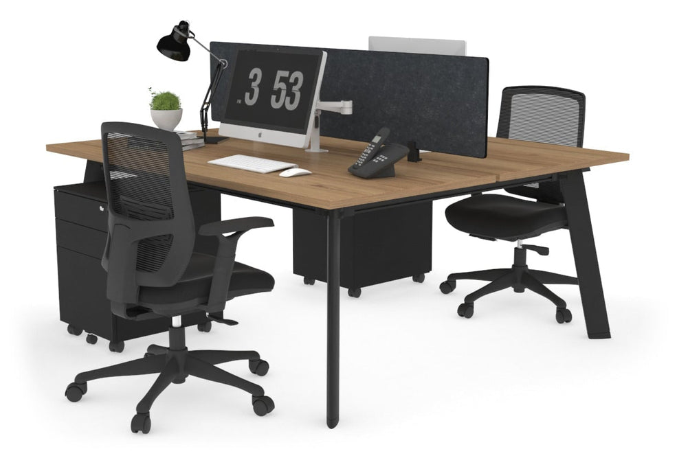 Switch - 2 Person Workstation Black Frame [1800L x 800W with Cable Scallop]-salvage oak grey acoustic perspex (400H x 1500W) 