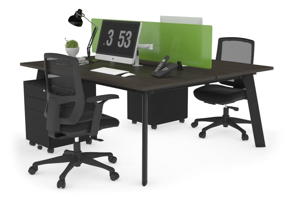 Switch - 2 Person Workstation Black Frame [1800L x 800W with Cable Scallop]-dark oak green perspex (400H x 1500W) 