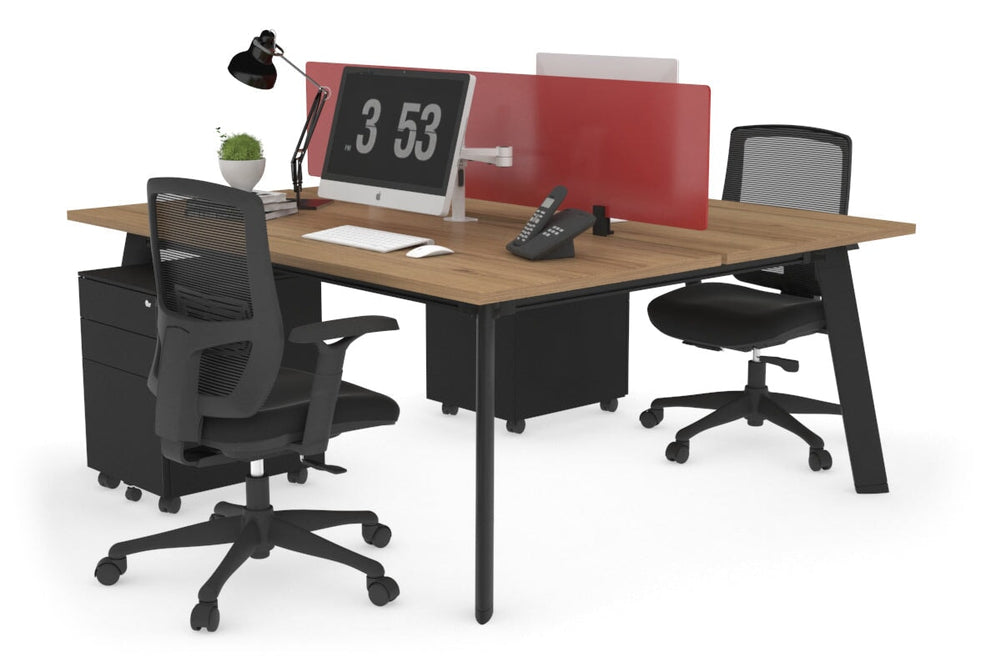 Switch - 2 Person Workstation Black Frame [1800L x 800W with Cable Scallop]-salvage oak red perspex (400H x 1500W) 