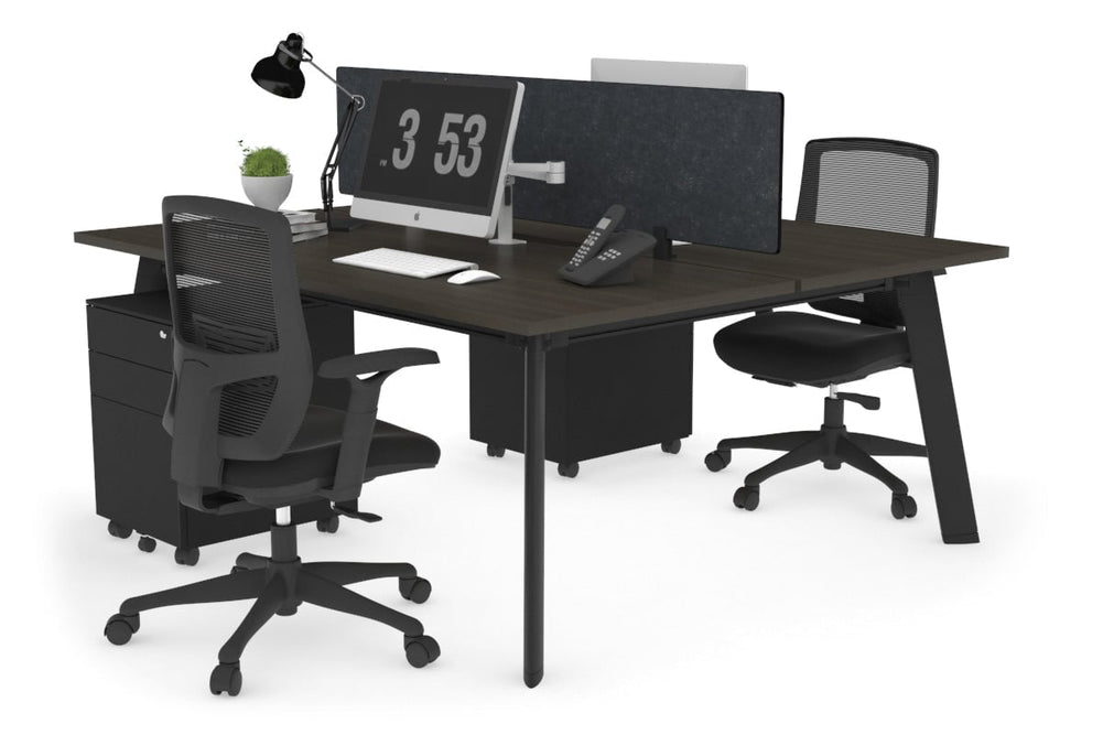 Switch - 2 Person Workstation Black Frame [1800L x 800W with Cable Scallop]-dark oak grey acoustic perspex (400H x 1500W) 