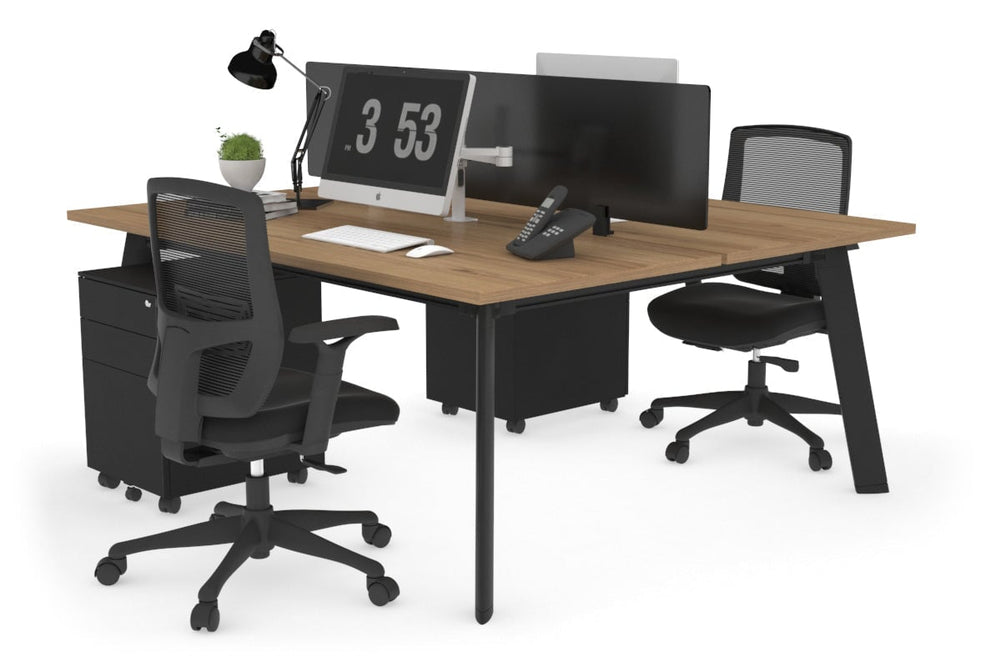 Switch - 2 Person Workstation Black Frame [1800L x 800W with Cable Scallop]-salvage oak black perspex (400H x 1500W) 